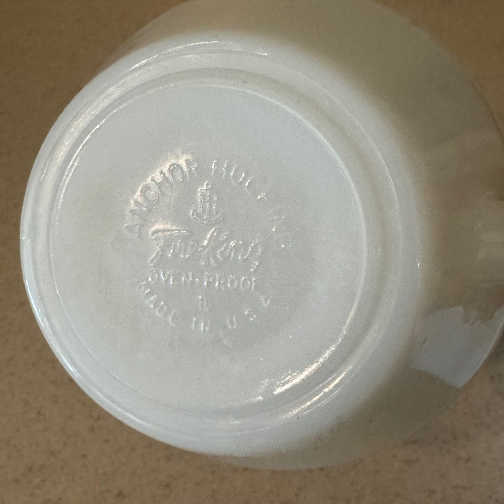 Vintage Anchor Hocking Fire-King Milk Glass Chili Bowl with Tab Handle White